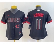 Women's Cincinnati Reds #11 Barry Larkin Black 2023 City Connect Cool Base Stitched Jersey1