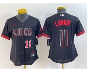 Women's Cincinnati Reds #11 Barry Larkin Number Black 2023 City Connect Cool Base Stitched Jersey1
