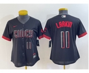 Women's Cincinnati Reds #11 Barry Larkin Number Black 2023 City Connect Cool Base Stitched Jersey2