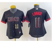 Women's Cincinnati Reds #11 Barry Larkin Number Black 2023 City Connect Cool Base Stitched Jersey