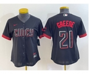 Women's Cincinnati Reds #21 Hunter Greene Black 2023 City Connect Cool Base Stitched Jersey1