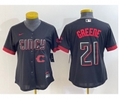 Women's Cincinnati Reds #21 Hunter Greene Black 2023 City Connect Cool Base Stitched Jersey