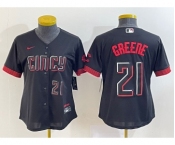 Women's Cincinnati Reds #21 Hunter Greene Number Black 2023 City Connect Cool Base Stitched Jersey1