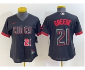 Women's Cincinnati Reds #21 Hunter Greene Number Black 2023 City Connect Cool Base Stitched Jersey2