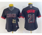 Women's Cincinnati Reds #21 Hunter Greene Number Black 2023 City Connect Cool Base Stitched Jersey