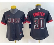 Women's Cincinnati Reds #30 Ken Griffey Jr Black 2023 City Connect Cool Base Stitched Jersey1