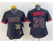 Women's Cincinnati Reds #30 Ken Griffey Jr Number Black 2023 City Connect Cool Base Stitched Jersey1