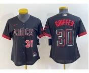 Women's Cincinnati Reds #30 Ken Griffey Jr Number Black 2023 City Connect Cool Base Stitched Jersey