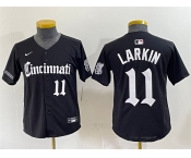 Youth Cincinnati Reds #11 Barry Larkin Black 'Gothic Queen City Edition' Vapor Premier Limited Stitched Baseball Jersey