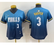 Women's Philadelphia Phillies #10 JT Realmuto Number Blue 2024 City Connect Limited Stitched Jerseys