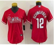 Women's Philadelphia Phillies #12 Kyle Schwarber Red Stitched Cool Base Nike Jersey