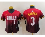 Women's Philadelphia Phillies #3 Bryce Harper Number Red 2024 City Connect Limited Jersey