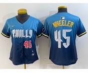 Women's Philadelphia Phillies #45 Zack Wheeler Blue 2024 City Player Number Cool Base Stitched Jerseys