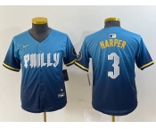 Youth Philadelphia Phillies #3 Bryce Harper Blue 2024 City Connect Limited Stitched Jersey