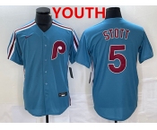 Youth Philadelphia Phillies #5 Bryson Stott Blue Cool Base Stitched Jersey