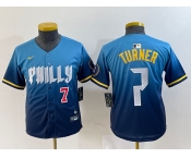 Youth Philadelphia Phillies #7 Trea Turner Number Blue 2024 City Connect Limited Stitched Jersey