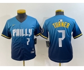 Youth Philadelphia Phillies #7 Trea Turner Number Blue 2024 City Connect Limited Stitched Jerseys