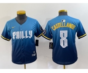 Youth Philadelphia Phillies #8 Nick Castellanos Blue 2024 City Connect Limited Stitched Jersey