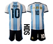 Youth Argentina #10 Lionel Messi White Blue 2025-26 Home Soccer Jersey Suit