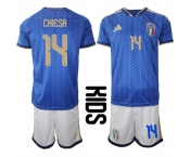 Youth Italy #14 CHIESA National Team FIFA x World Cup 2026 Home Blue On Field Kids Jerseys