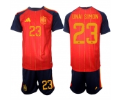 Men's Spain Team #23 Unai Simón 2025-26 Red Home Soccer Jersey Suit
