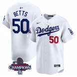 Men's Los Angeles Dodgers #50 Mookie Betts White 2024 World Series Champions Home Limited Stitched Baseball Jersey