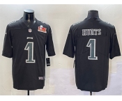Men's Philadelphia Eagles #1 Jalen Hurts Black 2025 Super Bowl LIX Patch Fashion Vapor Untouchable Limited Stitched Football Jersey