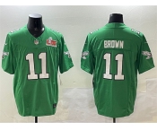 Men's Philadelphia Eagles #11 A.J. Brown Green 2025 Super Bowl LIX Patch F.U.S.E. Throwback Vapor Untouchable Limited Stitched Football Jersey