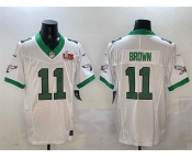 Men's Philadelphia Eagles #11 A.J. Brown White 2025 Super Bowl LIX Patch F.U.S.E. Vapor Untouchable Limited Stitched Football Jersey