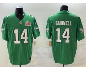 Men's Philadelphia Eagles #14 Kenneth Gainwell Green 2025 Super Bowl LIX Patch F.U.S.E. Throwback Vapor Untouchable Limited Stitched Football Jersey