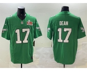 Men's Philadelphia Eagles #17 Nakobe Dean Green 2025 Super Bowl LIX Patch F.U.S.E. Throwback Vapor Untouchable Limited Stitched Football Jersey