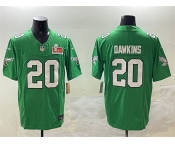 Men's Philadelphia Eagles #20 Brian Dawkins Green 2025 Super Bowl LIX Patch F.U.S.E. Throwback Vapor Untouchable Limited Stitched Football Jersey