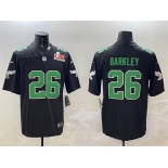 Men's Philadelphia Eagles #26 Saquon Barkley Black 2025 Super Bowl LIX Patch Throwback Vapor Untouchable Limited Football Stitched Jersey
