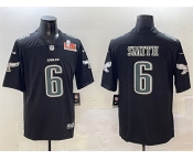 Men's Philadelphia Eagles #6 DeVonta Smith Black 2025 Super Bowl LIX Patch Fashion New Vapor Untouchable Limited Stitched Football Jersey