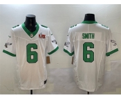Men's Philadelphia Eagles #6 DeVonta Smith White 2025 Super Bowl LIX Patch F.U.S.E. Vapor Untouchable Limited Stitched Football Jersey