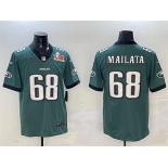 Men's Philadelphia Eagles #68 Jordan Mailata Green 2025 Super Bowl LIX Patch New Vapor Untouchable Limited Football Stitched Jersey