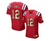 Nike New England Patriots #12 Tom Brady Red Alternate Men's Stitched NFL Elite Gold Jersey