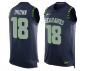 Men's Nike Seattle Seahawks #18 Jaron Brown Limited Steel Blue Player Name & Number Tank Top NFL Jersey