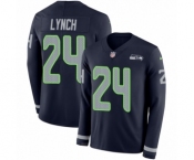 Men's Nike Seattle Seahawks #24 Marshawn Lynch Limited Navy Blue Therma Long Sleeve NFL Jersey