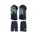 Men's Nike Seattle Seahawks #24 Marshawn Lynch Limited Steel Blue Tank Top Suit NFL Jersey