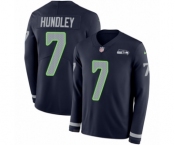 Men's Nike Seattle Seahawks #7 Brett Hundley Limited Navy Blue Therma Long Sleeve NFL Jersey