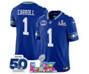 Men's Seattle Seahawks #1 Pete Carroll Royal 2025 F.U.S.E. Super Bowl LX Patch And 50th Season Patch Vapor Throwback Limited Football Stitched Jersey Men's Seattle Seahawks #1 Pete Carroll Royal 2025 F.U.S.E. Super Bowl LX Patch And 50th Season Patch Vapor Throwback Limited Football Stitched Jersey