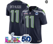Men's Seattle Seahawks #11 Jaxon Smith-Njigba Navy 2025 F.U.S.E. Super Bowl LX Patch And 50th Season Patch Vapor Limited Football Stitched Jersey Men's Seattle Seahawks #11 Jaxon Smith-Njigba Navy 2025 F.U.S.E. Super Bowl LX Patch And 50th Season Patch Vapor Limited Football Stitched Jersey