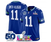 Men's Seattle Seahawks #11 Jaxon Smith-Njigba Royal 2025 F.U.S.E. Super Bowl LX Patch And 50th Season Patch Vapor Throwback Limited Football Stitched Jerse Men's Seattle Seahawks #11 Jaxon Smith-Njigba Royal 2025 F.U.S.E. Super Bowl LX Patch And 50th Season Patch Vapor Throwback Limited Football Stitched Jerse