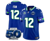 Men's Seattle Seahawks #12 Fan Royal 2025 F.U.S.E 50th Season Patch Throwback Vapor Limited Football Stitched Jersey