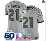 Men's Seattle Seahawks #21 Devon Witherspoon Gray 2025 F.U.S.E. Super Bowl LX Patch And 50th Season Patch “Rivalries” Vapor Limited Football Stitched Jerse Men's Seattle Seahawks #21 Devon Witherspoon Gray 2025 F.U.S.E. Super Bowl LX Patch And 50th Season Patch “Rivalries” Vapor Limited Football Stitched Jerse