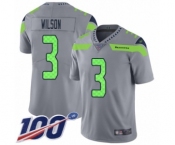 Men's Seattle Seahawks #3 Russell Wilson Limited Silver Inverted Legend 100th Season Football Jersey