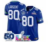 Men's Seattle Seahawks #80 Steve Largent Royal 2025 F.U.S.E. Super Bowl LX Patch And 50th Season Patch Vapor Throwback Limited Football Stitched Jersey