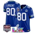 Men's Seattle Seahawks #80 Steve Largent Royal 2025 F.U.S.E. Super Bowl LX Patch And 50th Season & USA 250' Patch Vapor Throwback Limited Football Stitched Men's Seattle Seahawks #80 Steve Largent Royal 2025 F.U.S.E. Super Bowl LX Patch And 50th Season & USA 250' Patch Vapor Throwback Limited Football Stitched