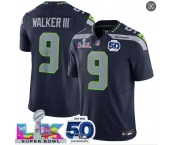 Men's Seattle Seahawks #9 Kenneth Walker III Navy 2025 F.U.S.E. Super Bowl LX Patch And 50th Season Patch Vapor Limited Football Stitched Jersey Men's Seattle Seahawks #9 Kenneth Walker III Navy 2025 F.U.S.E. Super Bowl LX Patch And 50th Season Patch Vapor Limited Football Stitched Jersey